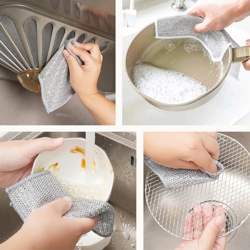 Cecurpo Multipurpose Wire Dishwashing Rags - 5 Pack Durable Scrubbing Pads for Kitchen