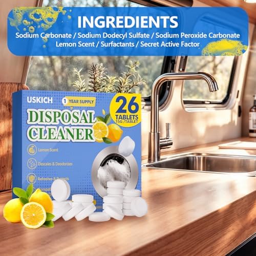 USKICH Garbage Disposal Cleaner Tablets 26Pack Fresh Lemon Scent