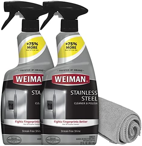 Weiman Stainless Steel Cleaner and Polish - 2 Pack with Microfiber Cloth