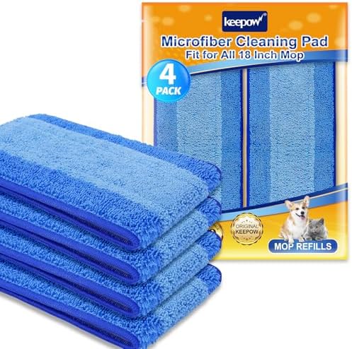 KEEPOW Microfiber Mop Pads 18 Inch 4 Pack Reusable Washable