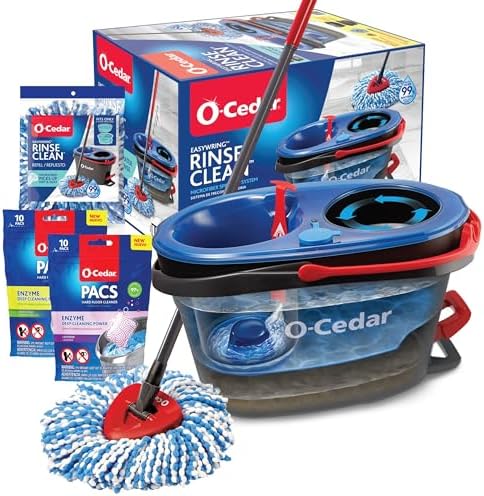 O-Cedar EasyWring RinseClean Spin Mop Bucket Set with Extra Refill 1