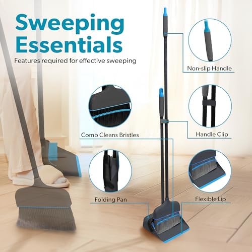 BLACKDECKER Butler Broom Dustpan Set - 36 Handle Space-Saving BlackBlue