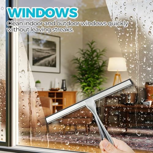 2Pack Silver Shower Squeegee for Glass and Windows