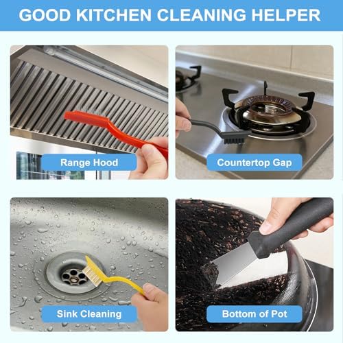Dfacio 10Pcs Crevice Brush Set with Scraper Hard Bristle for Kitchen Bathroom