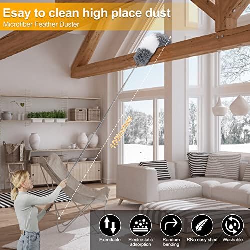 DEEHYO 9PCS Extendable Feather Duster Set for Fans Ceilings Cars Furniture