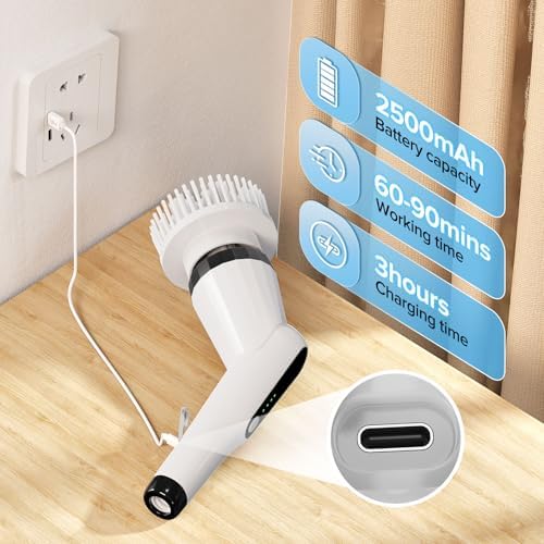 Electric Spin Scrubber with 7 Brush Heads and Retractable Handle