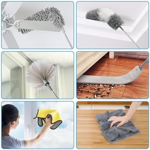 27 Pc Microfiber Duster Kit with 100 In Pole and Wall Cleaner Mop