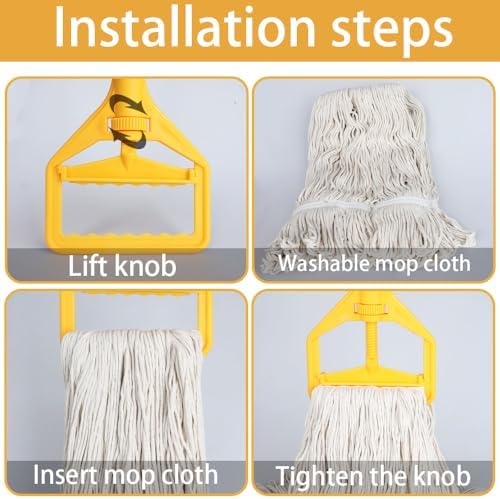 Heavy Duty Wet String Mop with 2 Reusable Heads - 60 Inch Long Handle