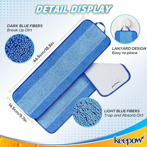 KEEPOW Microfiber Mop Pads 18 Inch 4 Pack Reusable Washable