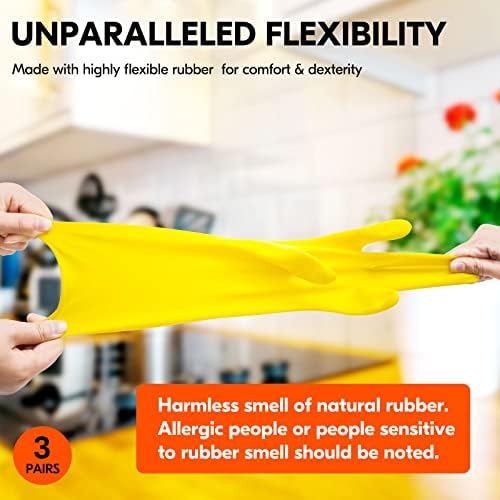 Vgo 3-Pairs Reusable Rubber Gloves with Long Sleeves Extra Thick Yellow HH4601