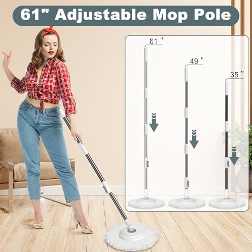 Wodemom Spin Mop Bucket Set with 6 Refills and 61 Handle - White