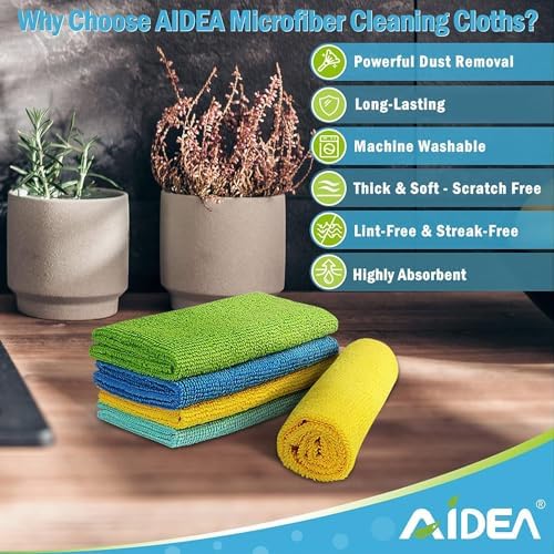AIDEA Microfiber Cleaning Cloth 100PK - 12x12 Inch Soft Reusable Versatile