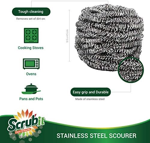 SCRUBIT 6 Pack Stainless Steel Scourers - Durable Kitchen Cleaning Tool