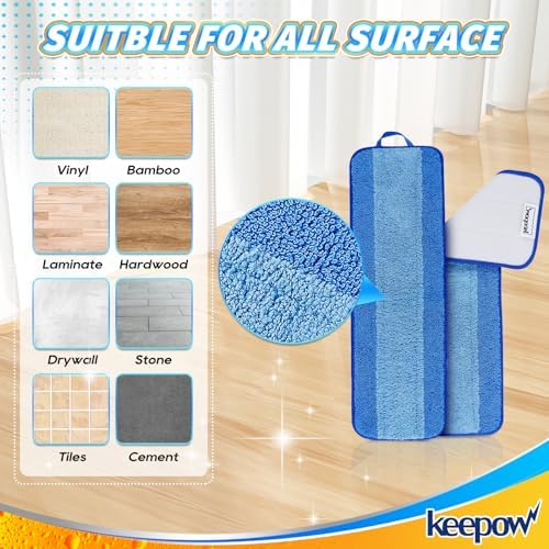 KEEPOW Microfiber Mop Pads 18 Inch 4 Pack Reusable Washable