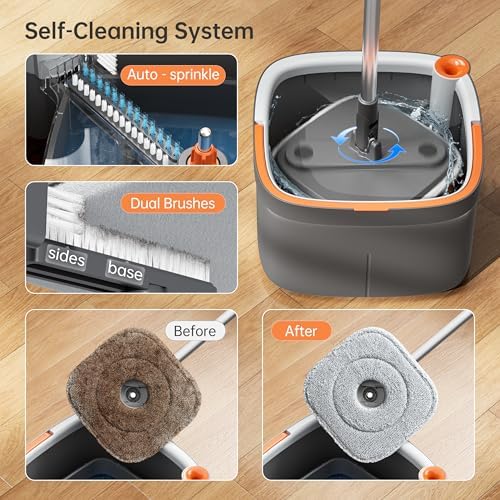 KZKR Spin Mop and Bucket with Clean Dirty Water System