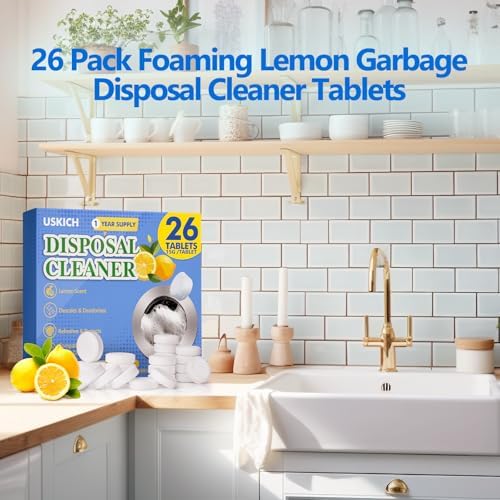 USKICH Garbage Disposal Cleaner Tablets 26Pack Fresh Lemon Scent