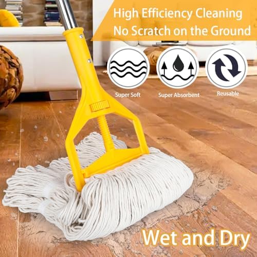 Heavy Duty Wet String Mop with 2 Reusable Heads - 60 Inch Long Handle