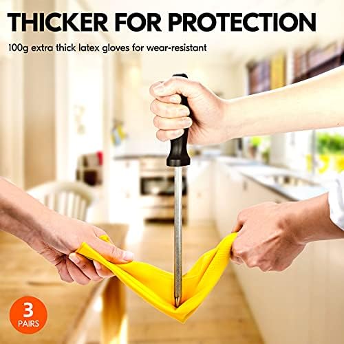Vgo 3-Pairs Reusable Rubber Gloves with Long Sleeves Extra Thick Yellow HH4601