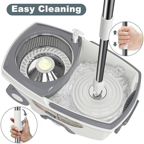Wodemom Spin Mop Bucket Set with 6 Refills and 61 Handle - White