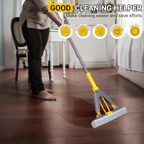 MASTERTOP Self-Squeeze Sponge Mop with 3 PVA Refills