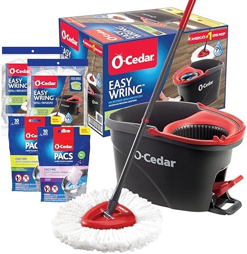 O-Cedar EasyWring Microfiber Mop Bucket Set with 2 Extra Heads