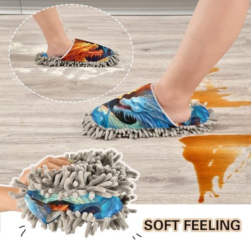 FLildon Microfiber Mop Slippers 3D Printing Dragons Washable Size M