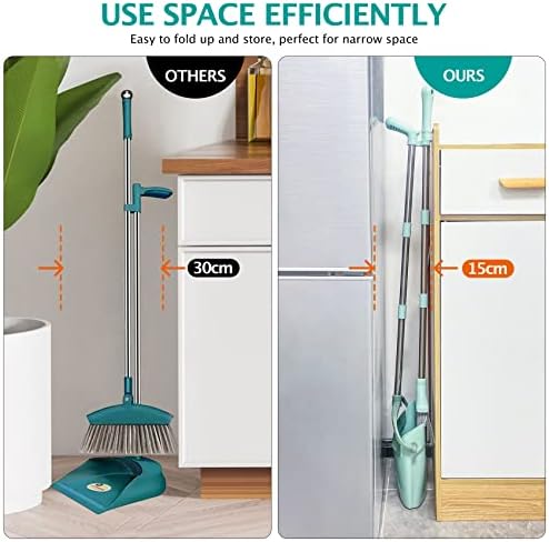 XXXFLOWER 55 Long Handle Broom and Dustpan Set with Cleaning Teeth