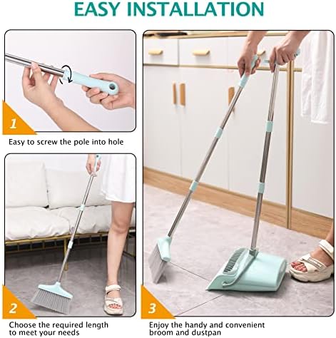 XXXFLOWER 55 Long Handle Broom and Dustpan Set with Cleaning Teeth