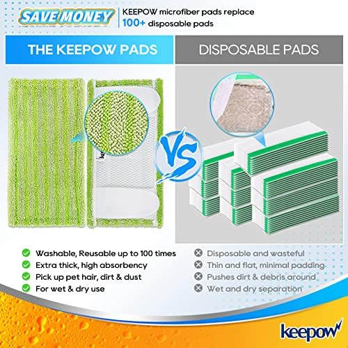 KEEPOW Reusable Mop Pads for Swiffer - 4 Pack