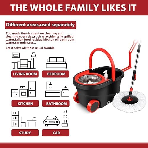 Gzdisbek Spin Mop and Bucket Set with Wringer Black