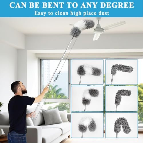 27 Pc Microfiber Duster Kit with 100 In Pole and Wall Cleaner Mop