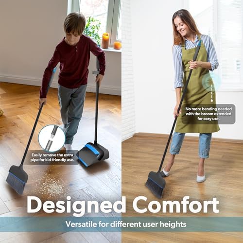BLACKDECKER Butler Broom Dustpan Set - 36 Handle Space-Saving BlackBlue