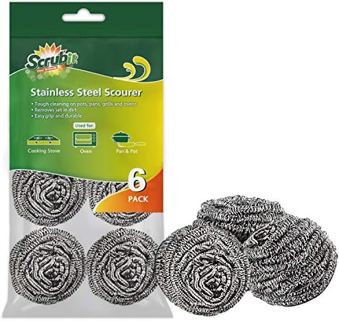 SCRUBIT 6 Pack Stainless Steel Scourers - Durable Kitchen Cleaning Tool