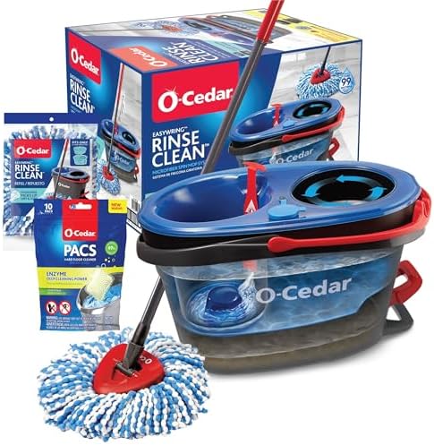 O-Cedar EasyWring RinseClean Spin Mop Bucket Set with Extra Refill