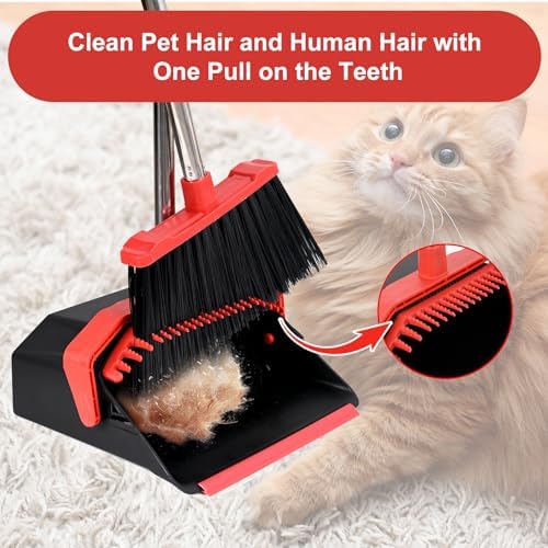 Tiumso Upgrade Broom Dustpan Combo Set - Black Red