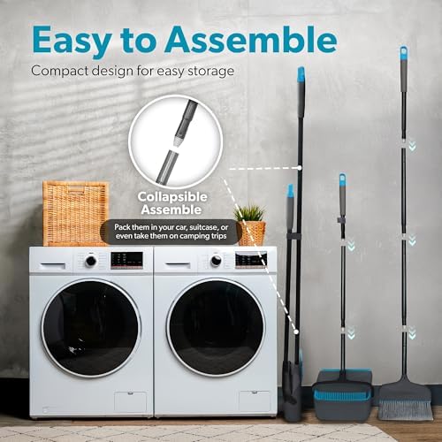 BLACKDECKER Butler Broom Dustpan Set - 36 Handle Space-Saving BlackBlue