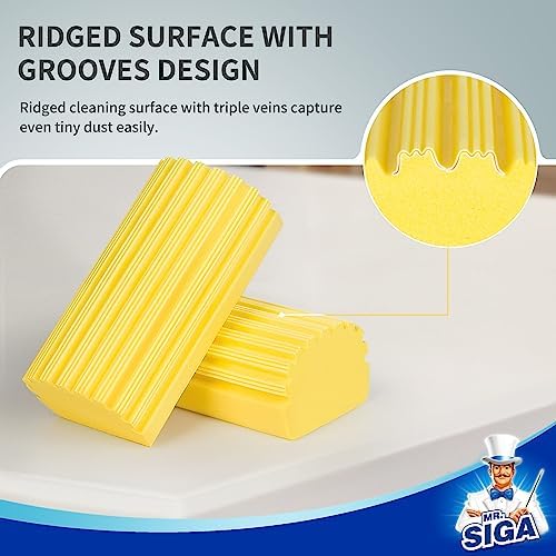 MRSIGA Sponge Duster 4 Pack with Ridged Design Reusable Yellow
