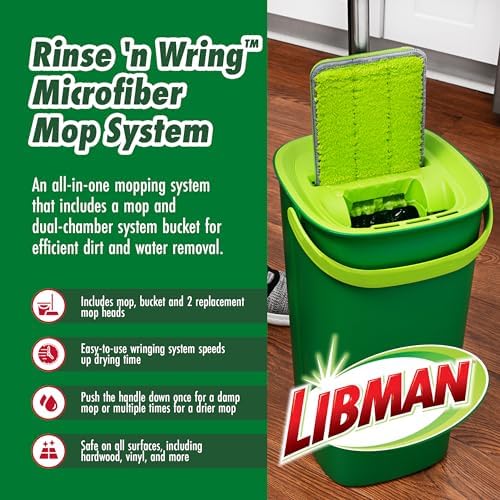 Libman Rinse n Wring Mop and Bucket Set with 2 Microfiber Pads