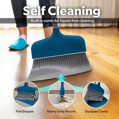BLACKDECKER Butler Broom Dustpan Set - Space-Saving Ocean Blue