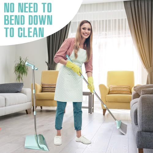 XXXFLOWER 55 Long Handle Broom and Dustpan Set with Cleaning Teeth