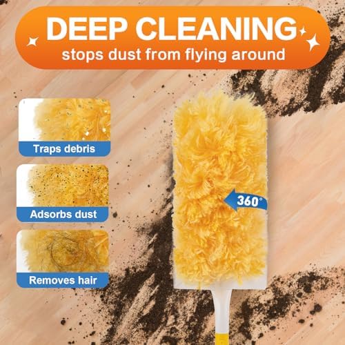 YHOVID Heavy Duty Duster Refills with 360 Feather Duster and 3FT Handle