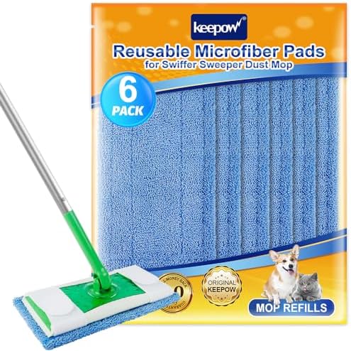 KEEPOW Microfiber Mop Pads 6 Pack Reusable Machine Washable