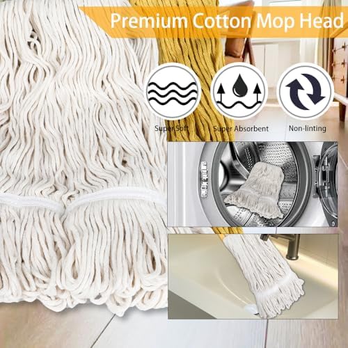 Heavy Duty Wet String Mop with 2 Reusable Heads - 60 Inch Long Handle