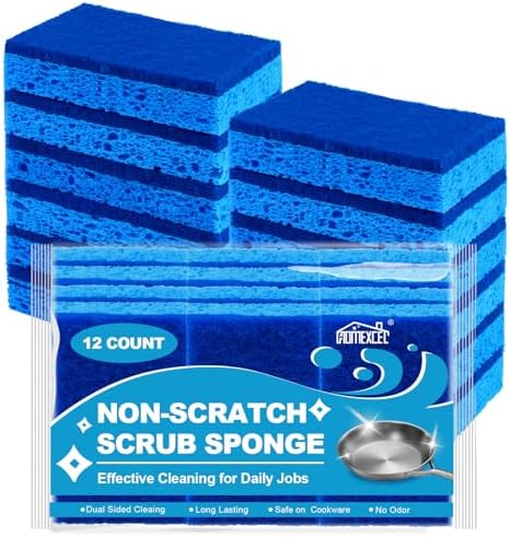 HOMEXCEL 12pcs Non-Scratch Dual Sided Sponges