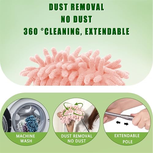 4Pcs Reusable Microfiber Dusters with Extension Handle