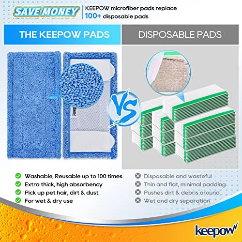 KEEPOW Microfiber Mop Pads 6 Pack Reusable Machine Washable