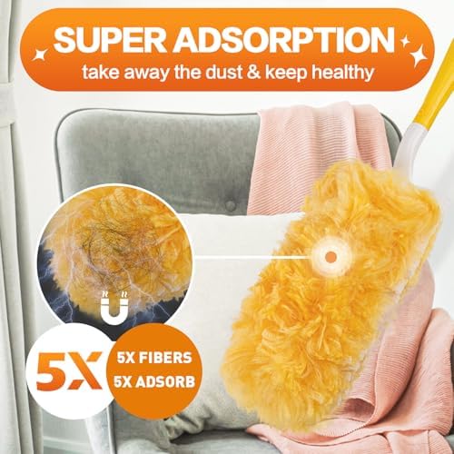 YHOVID Heavy Duty Duster Refills with 360 Feather Duster and 3FT Handle