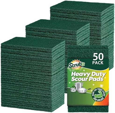 SCRUBIT Heavy Duty Scouring Pads - Non-Scratch Reusable Green 50 Pack