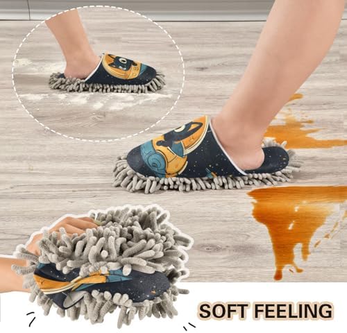 FLildon Microfiber Cleaning Slippers with Space Cat Design