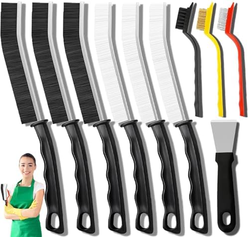 Dfacio 10Pcs Crevice Brush Set with Scraper Hard Bristle for Kitchen Bathroom